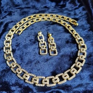 Swarovski Elements Gold Plated Pave Open Link Tennis Necklace NEW